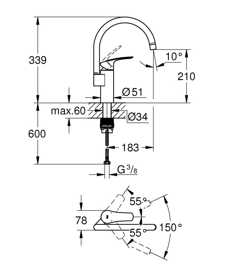 Grohe Eurosmart смеситель для кухни 33202003