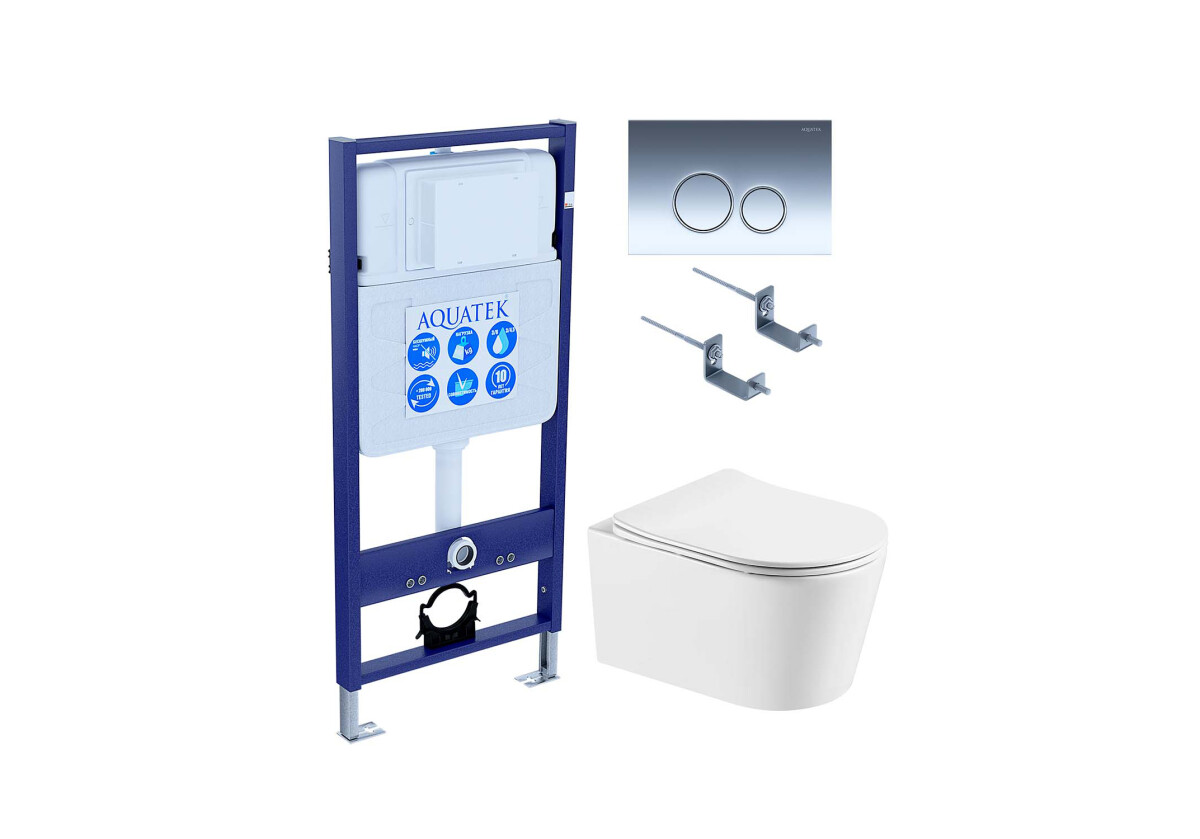 Aquatek Комплект SET AQUATEK ОБЕРОН T KDI18 (унитаз + инсталляция + звукоизоляционная прокладка + крышка soft-close + крепления + панель смыва)
