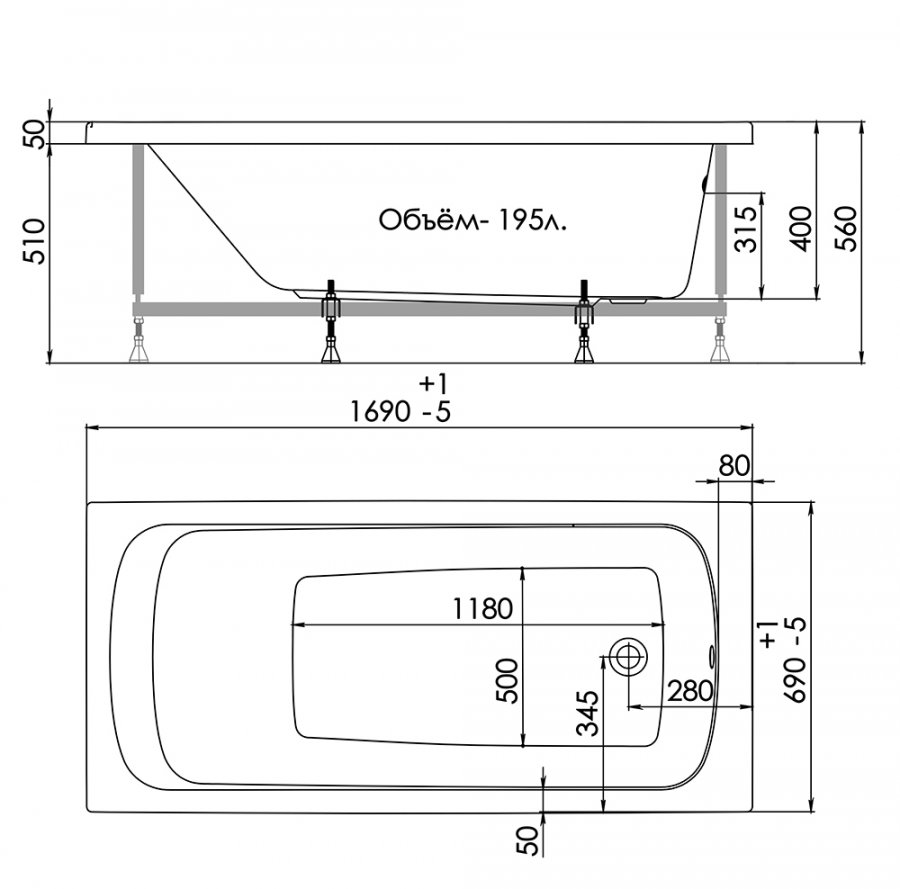 1ACReal Gamma ванна акриловая 170х70 BBA-GA177X0-00U