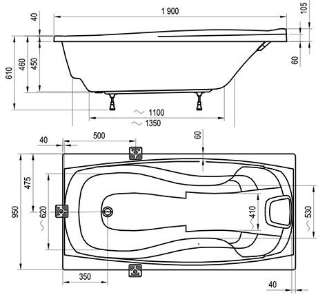 Ravak XXL 190*95 ванна акриловая прямоугольная