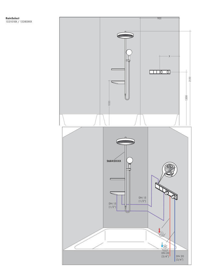 Hansgrohe RainSelect Термостат скрытого монтажа для 2 потребителей бронза 15380140