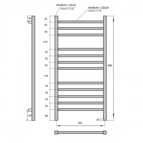 Point Вега полотенцесушитель электрический 50х100 PN71850W