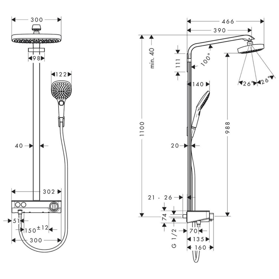 Hansgrohe Raindance Select E Showerpipe 300 2jet EcoSmart с термостатом ShowerTablet Select 300 хром 27283000