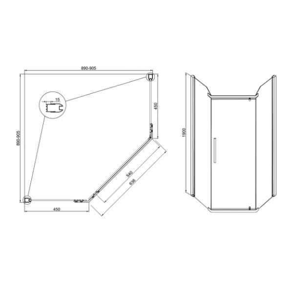 Sole Quadro душевое ограждение 90*90*190 см О0000033221