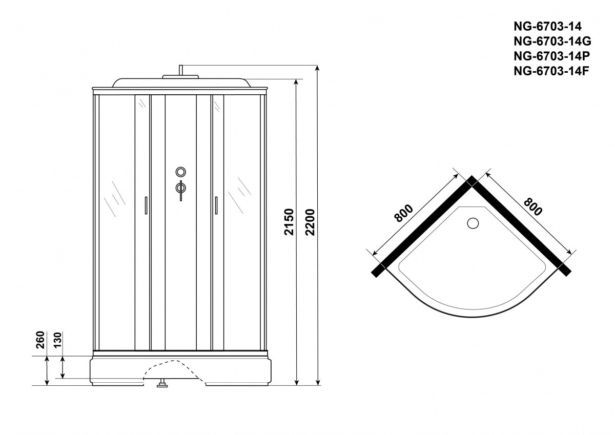 Niagara NG 6703-14P Душевая кабина 80x80 с электронной панелью 67031414P