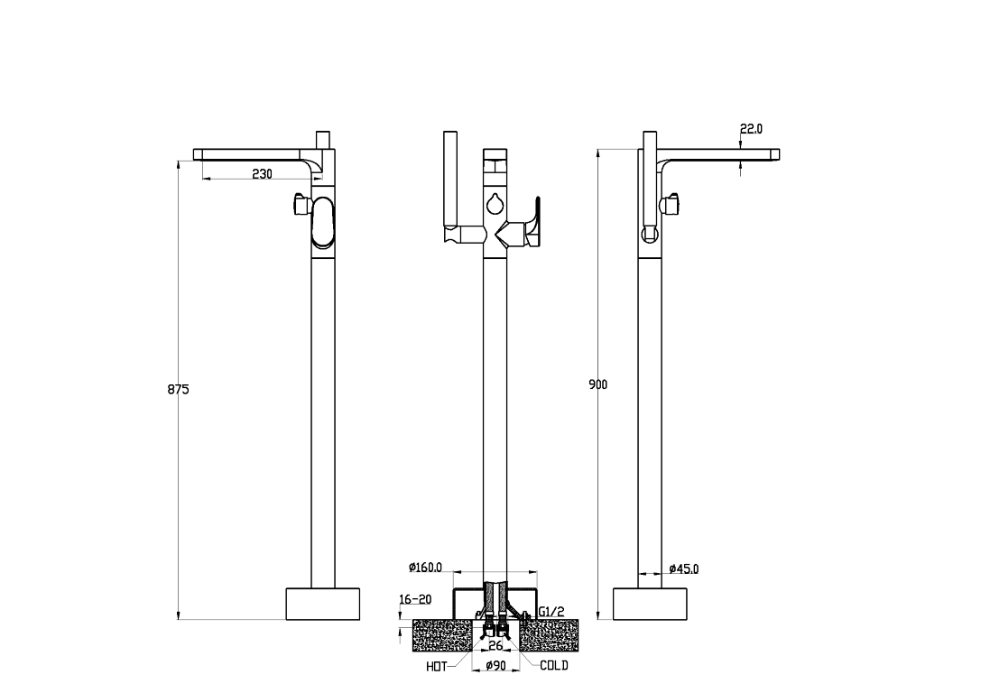 Смеситель напольный для ванны Boheme Spectre Бронза 459-BR