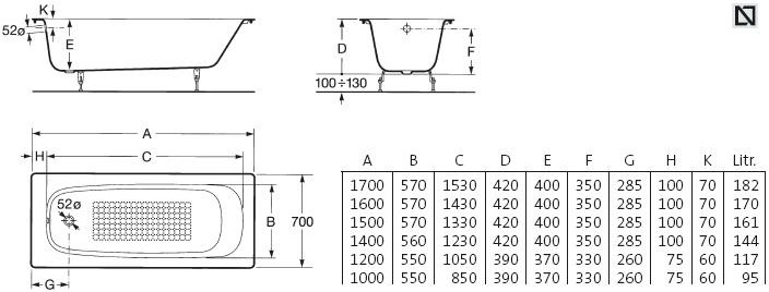 Roca Continental 160*70 ванна чугунная 7.2129.0.200.R
