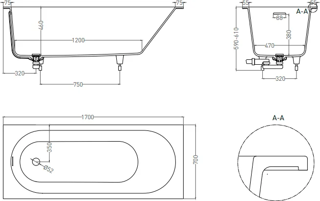 Salini Ornella Kit S-Stone ванна прямоугольная 170х70 102423M