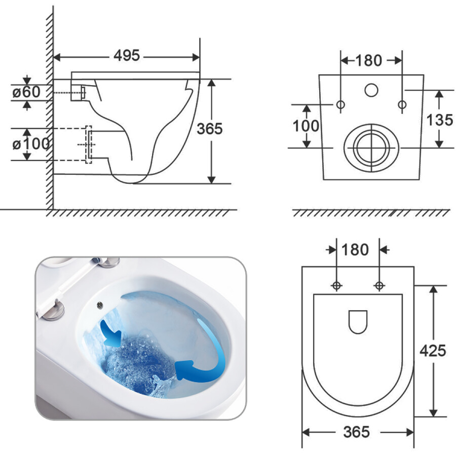 Унитаз подвесной Azario Grado 365х495х365 безободковый, с функцией биде, с быстросъемным сиденьем микролифт AZ-046E-NR