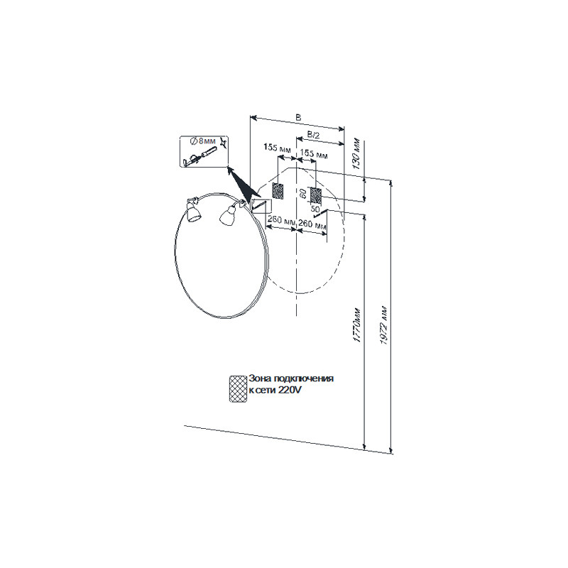 Triton Лира 99 зеркало с подсвтекой 2 светильника