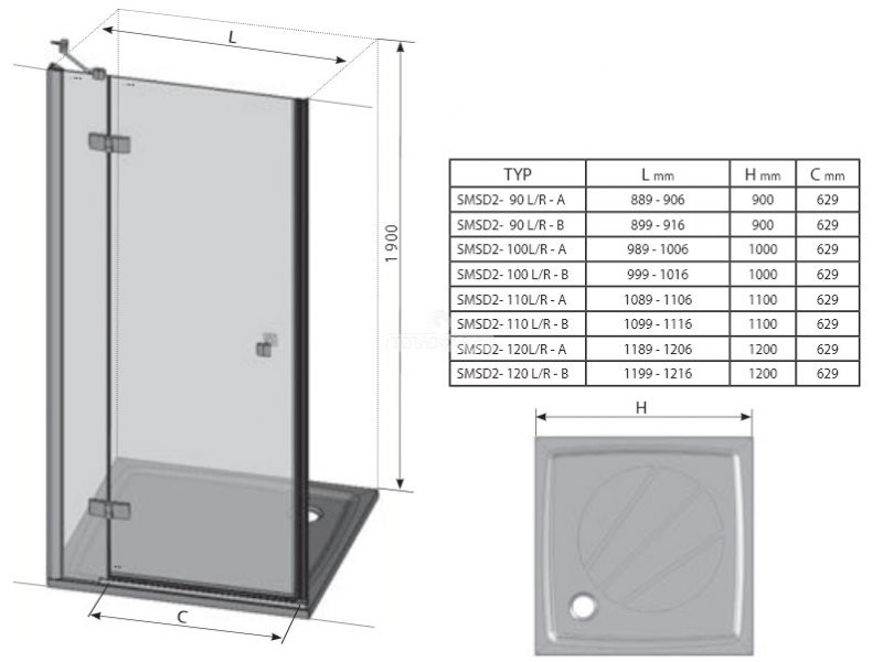 Ravak SmartLine SMSD2-120 Душевые двери 120*190 0SPGBA00Z1