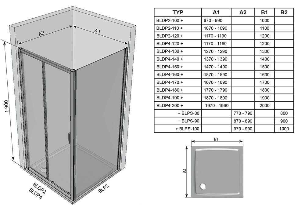 Ravak Blix Душевая дверь BLDP2-110 белый+транспарент 0PVD0100Z1
