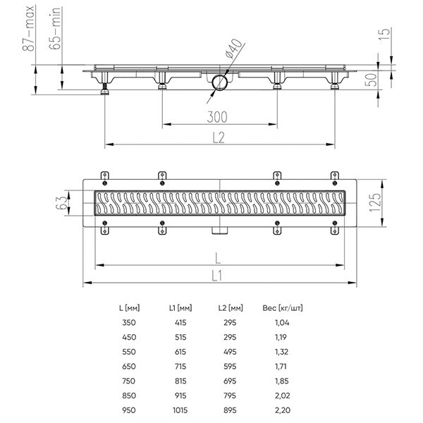 Azario D40 душевой трап черный с решеткой Medium 75 см AZ-CH 750 MC