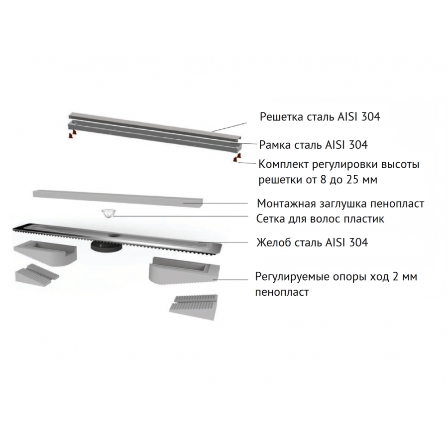 Berges Wasserhaus B1 Keramik Black 095119 Душевой лоток 800 мм