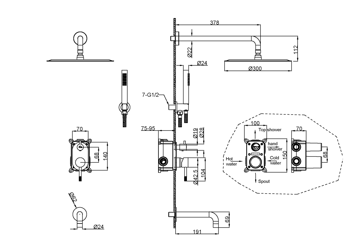 Душевая система с изливом Boheme Uno Copper Brushed 464-2-CB