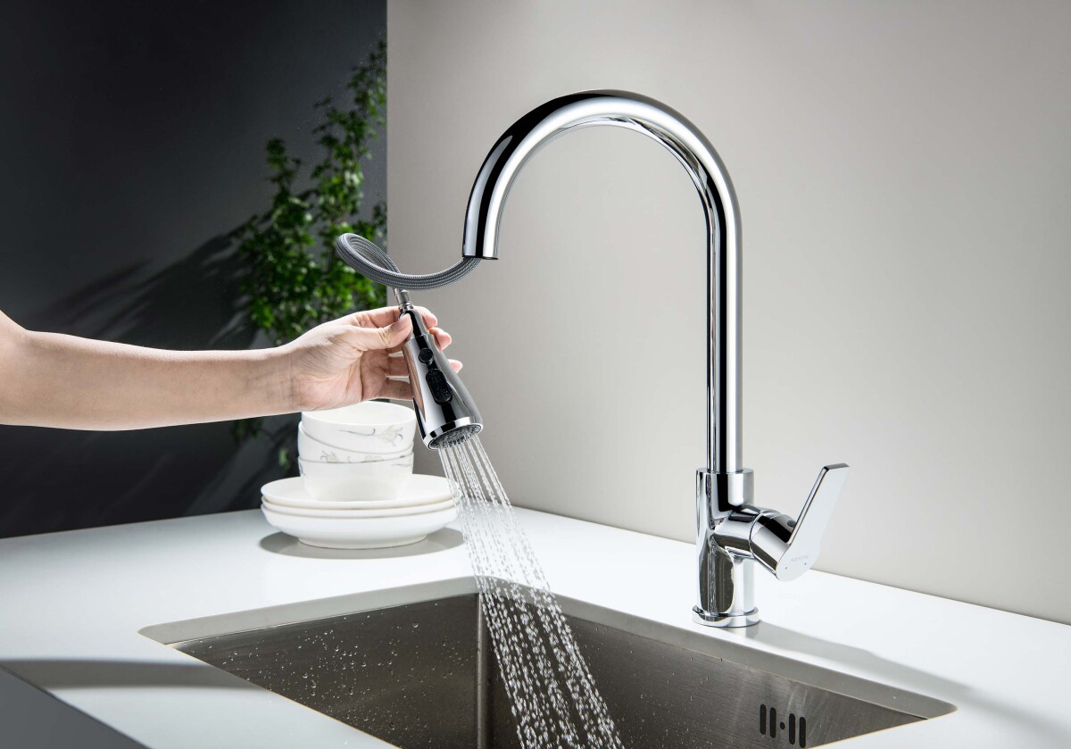 Aquatek Лугано AQ1784CR Смеситель для кухни с вытяжным изливом 2 jet Хром
