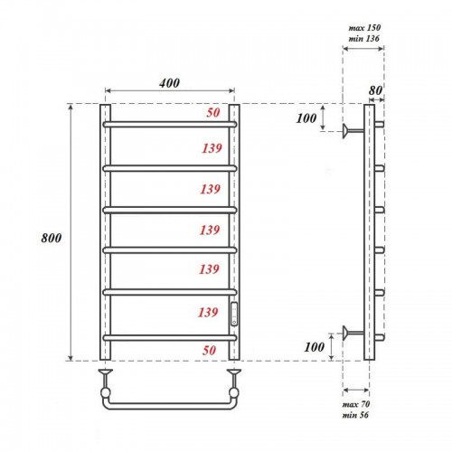 Point Ника полотенцесушитель электрический 40х80 PN08848B