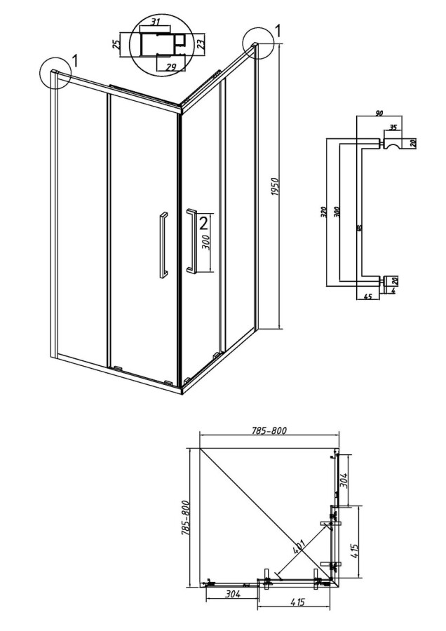 Душевое ограждение Grossman Cosmo 300.K33.02.8080.10.00 (80х80х195) квадрат,раздвижная,хром,стекло прозрачное, 1 место