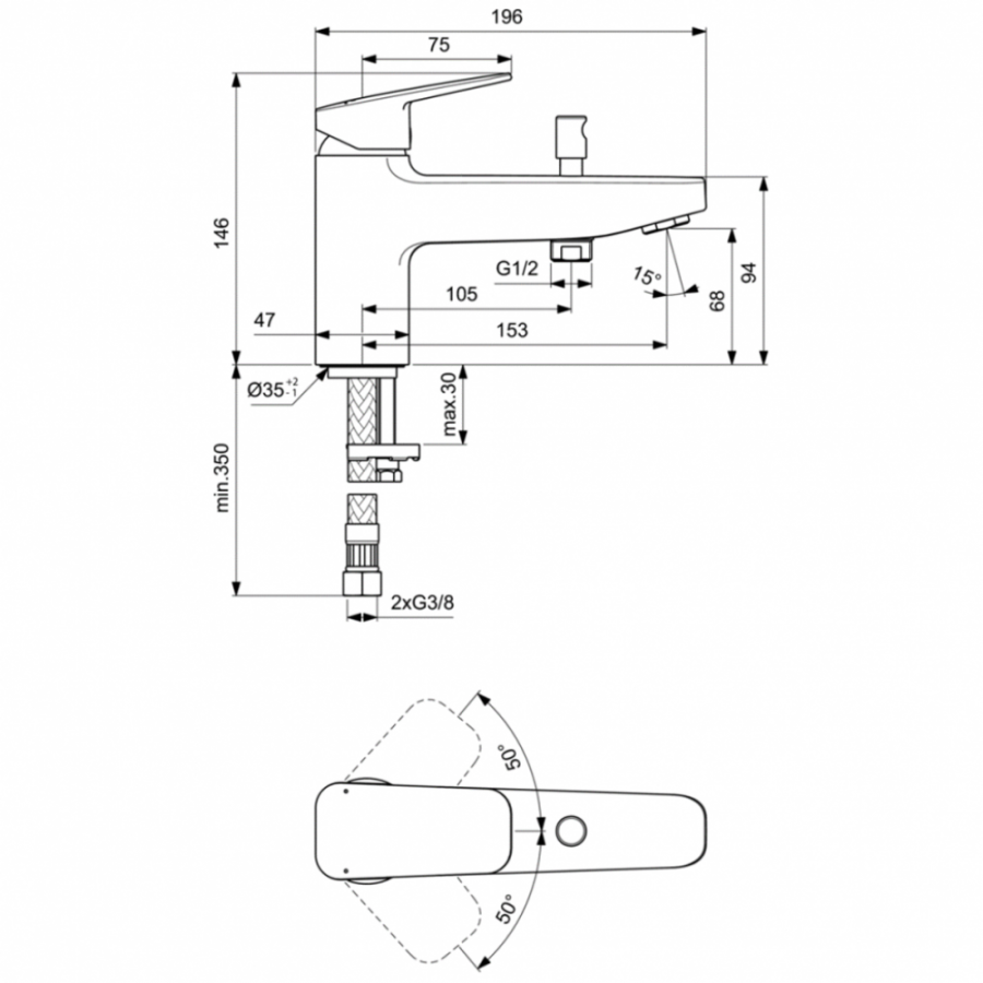 Ideal Standard Ceraplan смеситель на борт ванны BD257AA