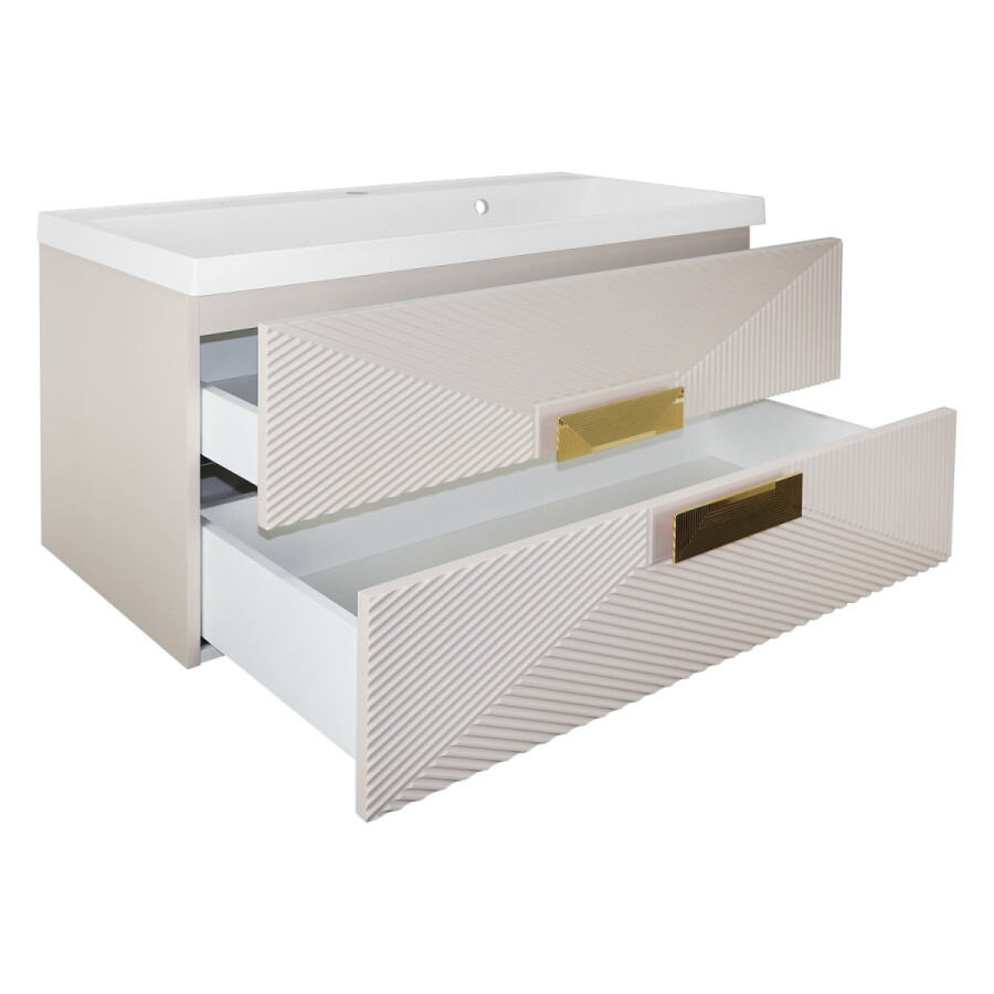 Комплект Azario ZENA Тумба 100/2 1000х450х585 подвесная, с раковиной CLASSIK 100, кашемир, ручка золото CS00096979