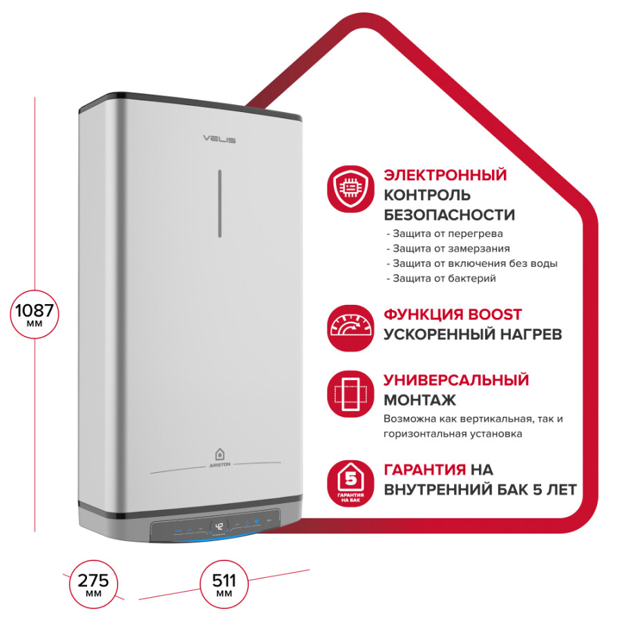 Ariston ABSE VELIS LUX DRY 80 WIFI Водонагреватель электрический 80 литров универсальный монтаж 3700716