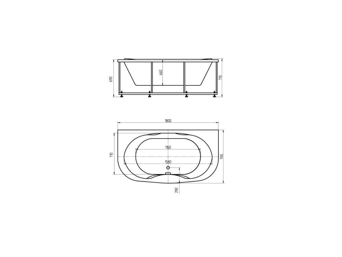 Aquatek Мелисса 180*95 ванна акриловая асимметричная с каркасом MEL180-0000006