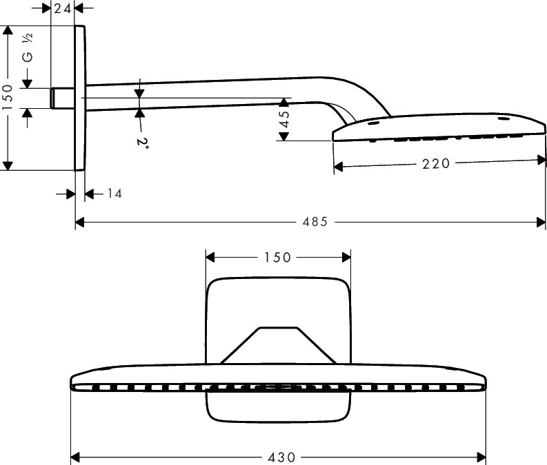 Верхний душ с держателем Hansgrohe 27372000 Raindance Е 420 Air 1jet