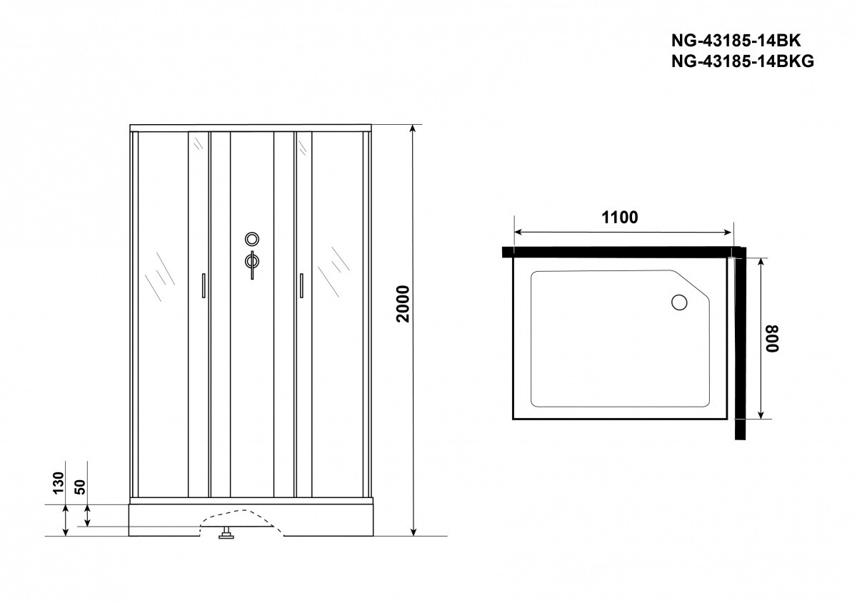 Niagara NG 43185-14QBKG Душевая кабина 110x80 Без крыши Гидромассаж 431853QBKG