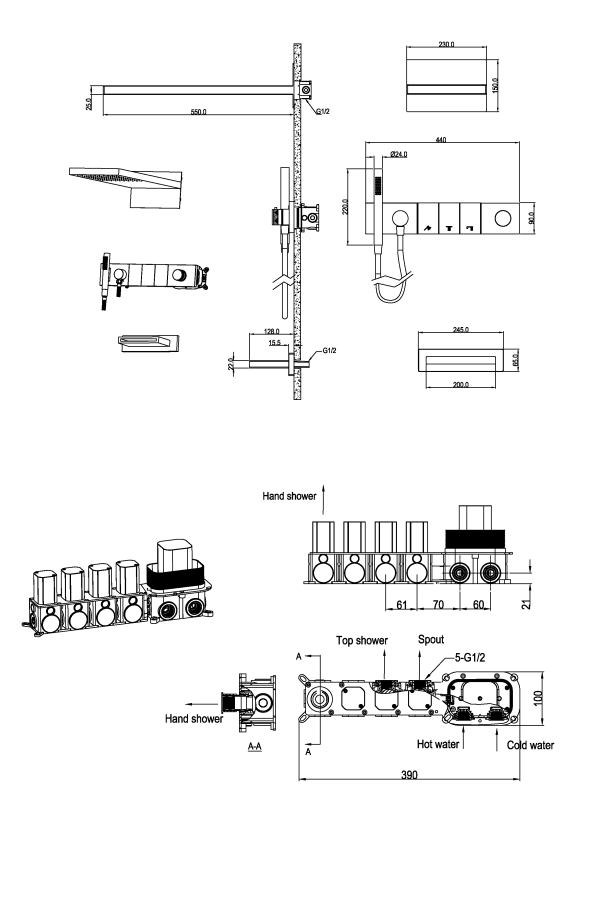 Душевая система трехпозиционная с изливом Boheme Zodiac Copper Brushed 132-2-CB