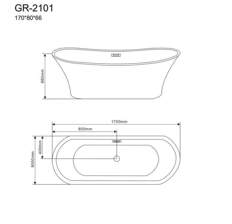 Ванна отдельностоящая Grossman Galaxy GR-2101 (170х80х66) цвет белый,1 место