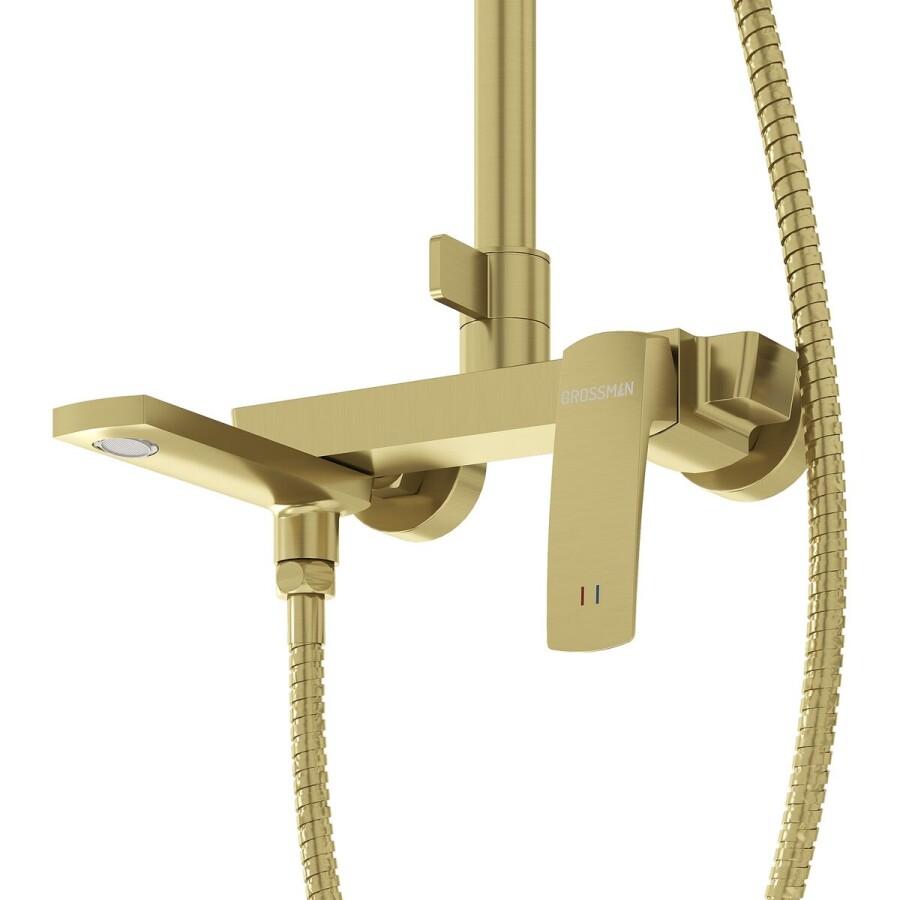 Душевая стойка Grossman Mercury 500.K35.10.320 с верхним душем,ручной лейкой и смесителем,золото сатиновый,1 место
