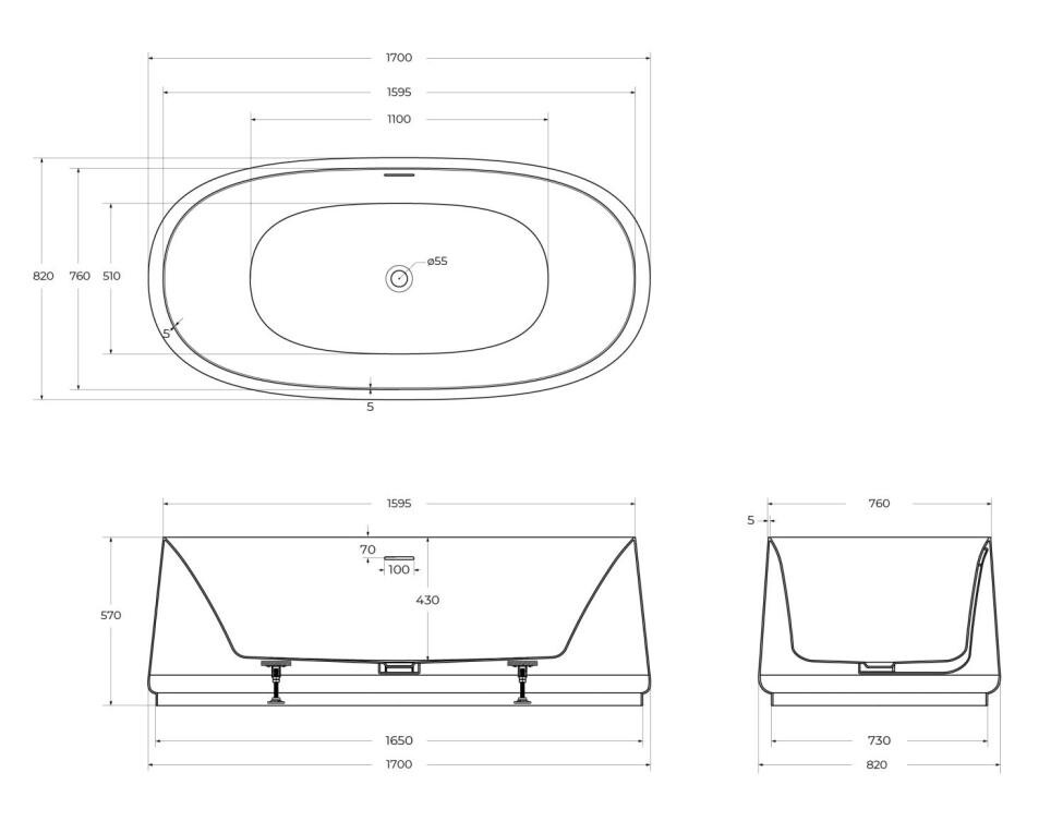 Ванна акриловая 170х82 Cezares CZR-LUX-CENTRAL-170-82-58