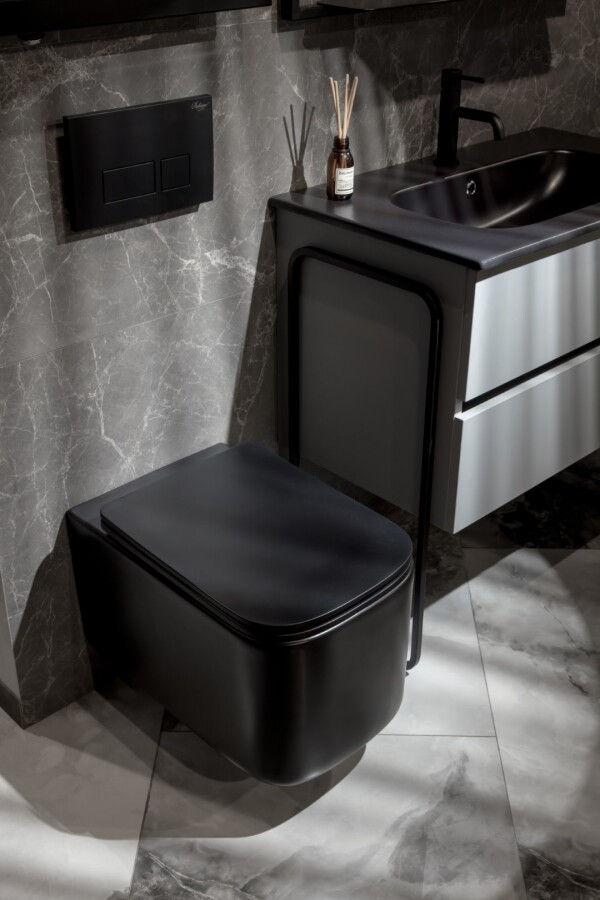 Унитаз подвесной Boheme Mane Черный матовый c крышкой 970-SET-B