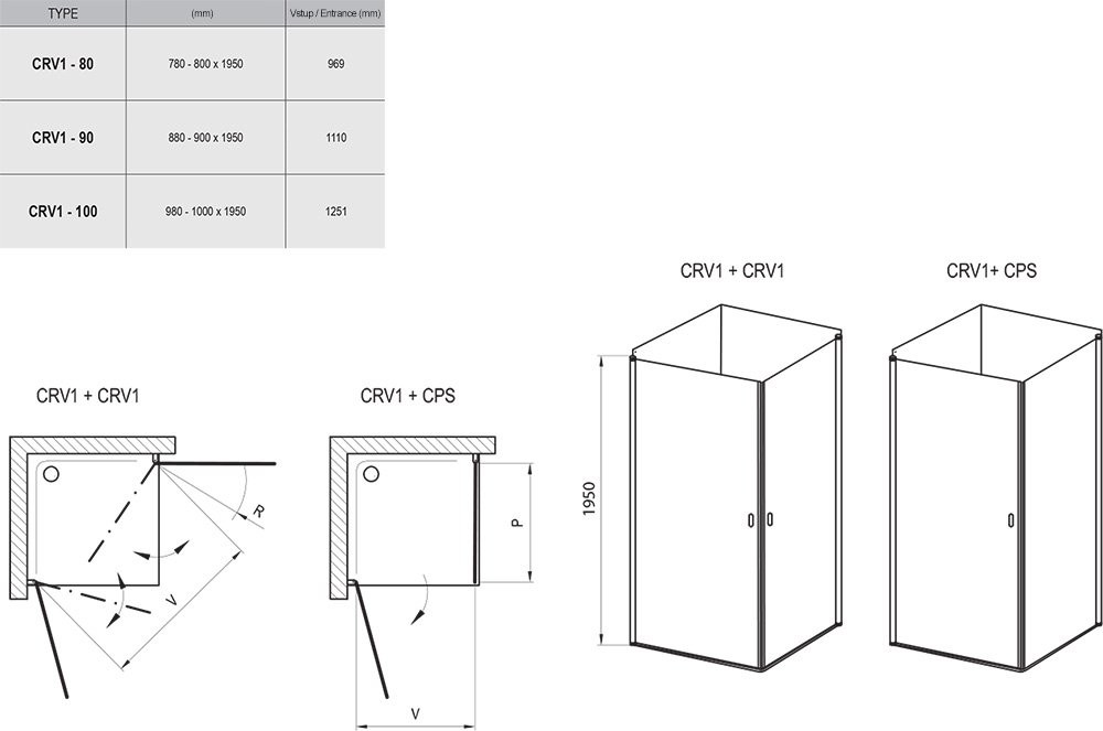 Ravak Chrome CRV1+CRV1 душевое ограждение 80*80*195 W 1QV40101Z1