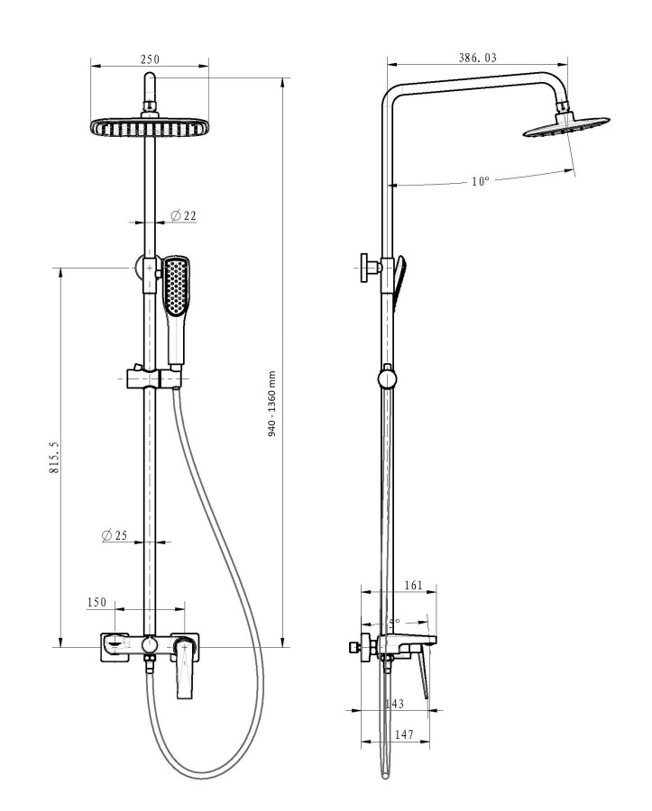 Душевая система Boheme Venturo Черный / Золото с изливом 388-B