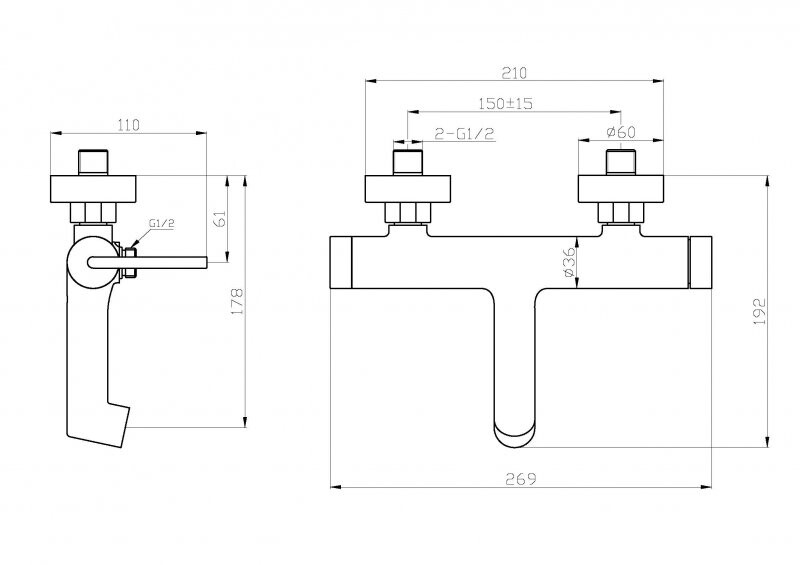 Смеситель BelBagno для ванны и душа ACQUA-VASM-NERO