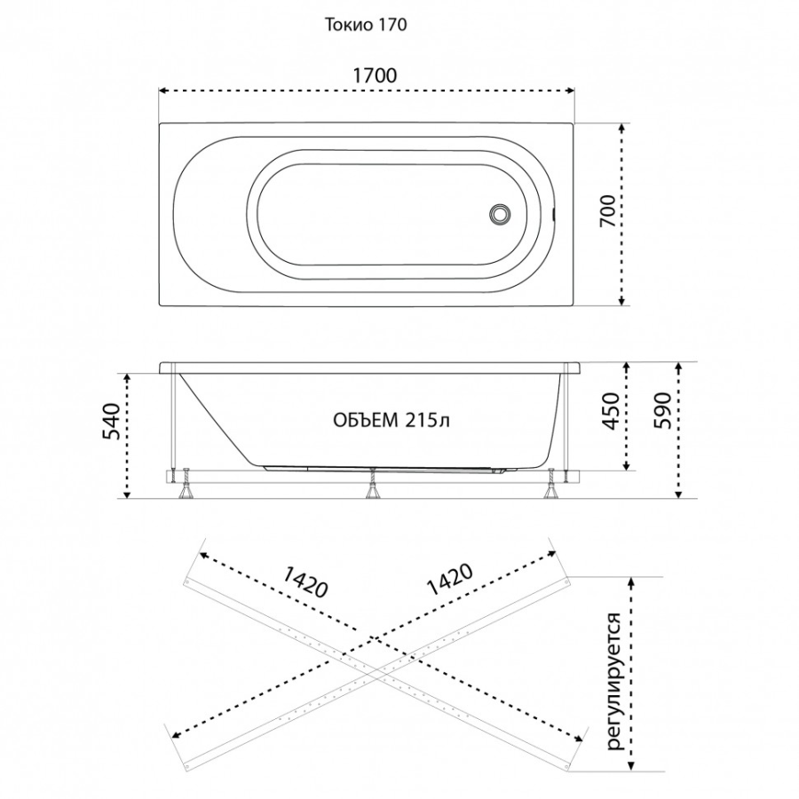 Triton Токио ванна акриловая прямоугольная 170х70 см Щ0000062643