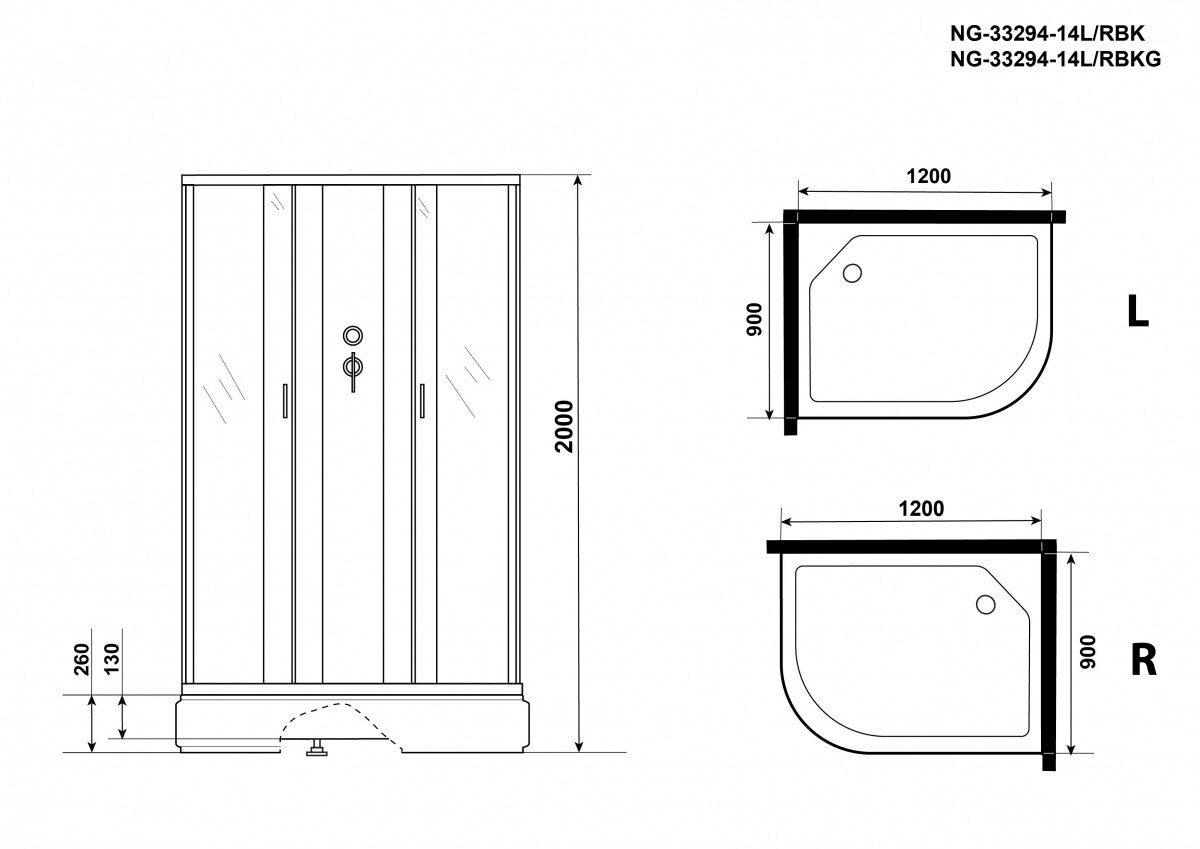 Niagara Classic NG 33294-14RBK Душевая кабина 120x90 Правая Без крыши 332944RBK
