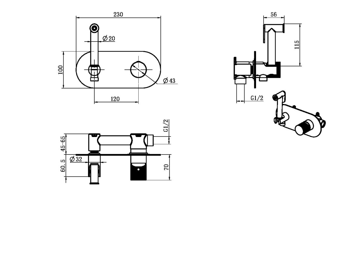 Гигиенический душ со смесителем Boheme Stick ручка Linea Brushed Bronze 127-BRB.3
