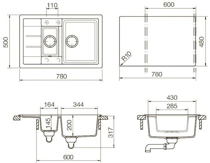 Schock Aster 60D 700759 кухонная мойка оникс 50x78 см