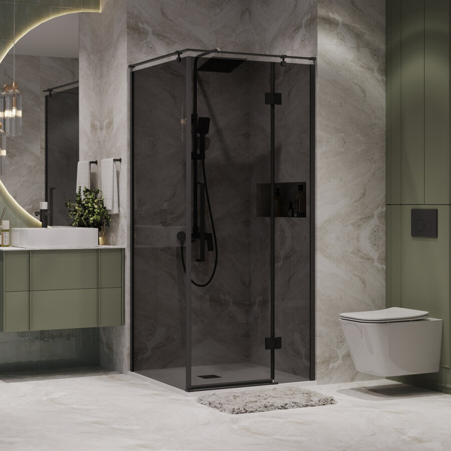Душевое ограждение Niagara Nova NG-2831-34BLACK (90х90х195) квадрат,черный матовый,дверь распашная,стекло тонированное,1 место