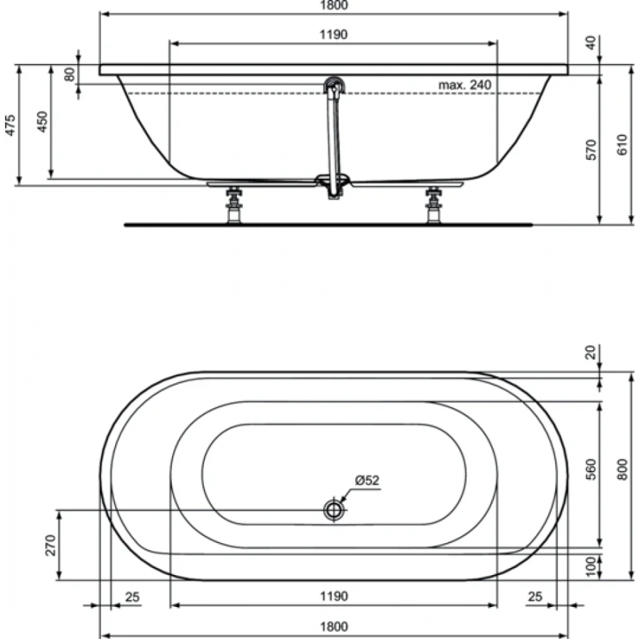 Ideal Standard Connect Air ванна акриловая овальная 180х80 E106801
