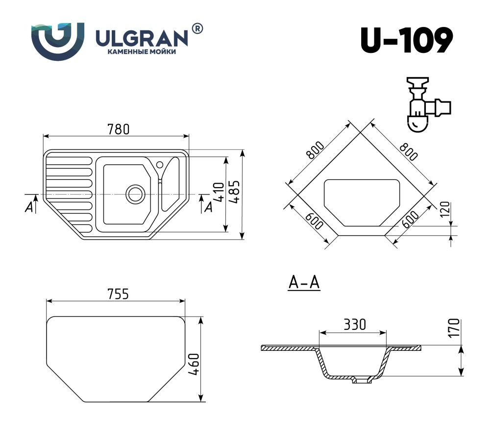 Мойка кухонная Ulgran U-109-342 графит