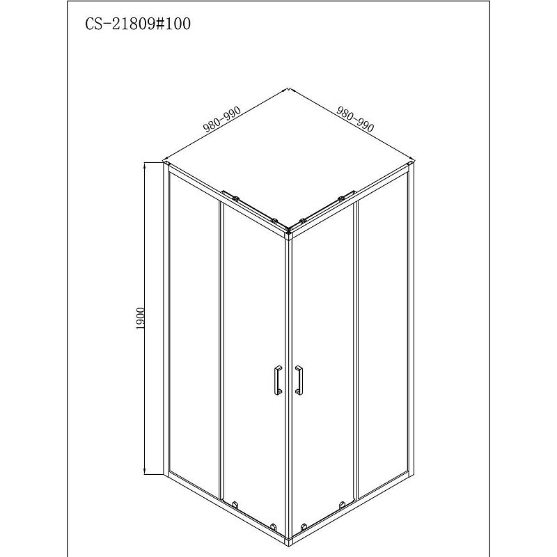 Душевое ограждение Loranto NEO 100x100x190 прозрачное закаленное стекло 5 мм, профиль черный, без поддона CS-21809-100B