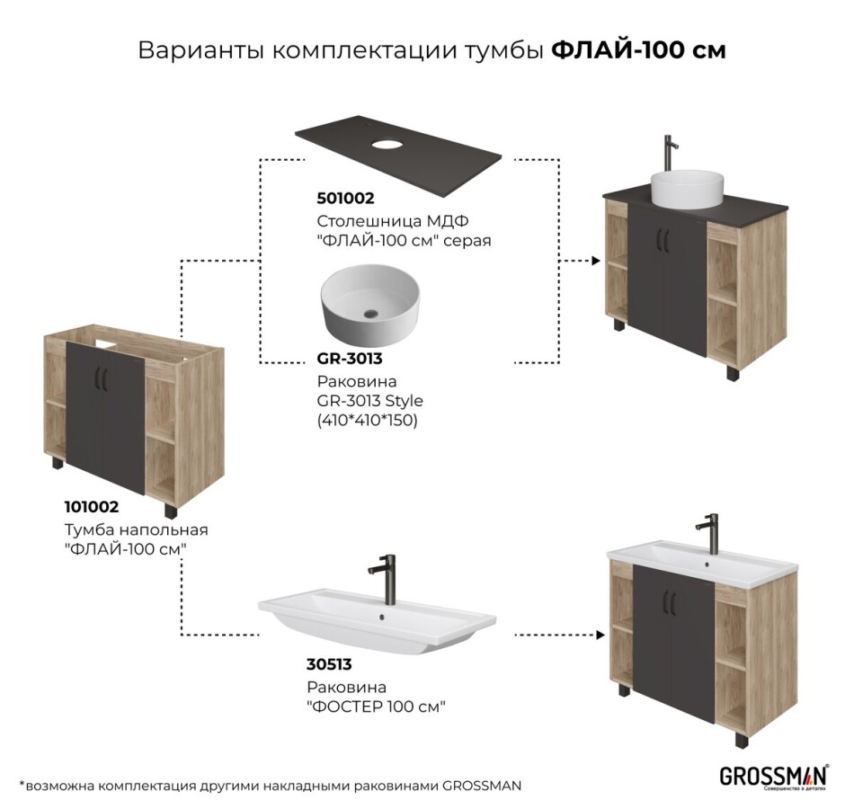 Тумба напольная "ФЛАЙ-100 см" дуб сонома/серая 101002