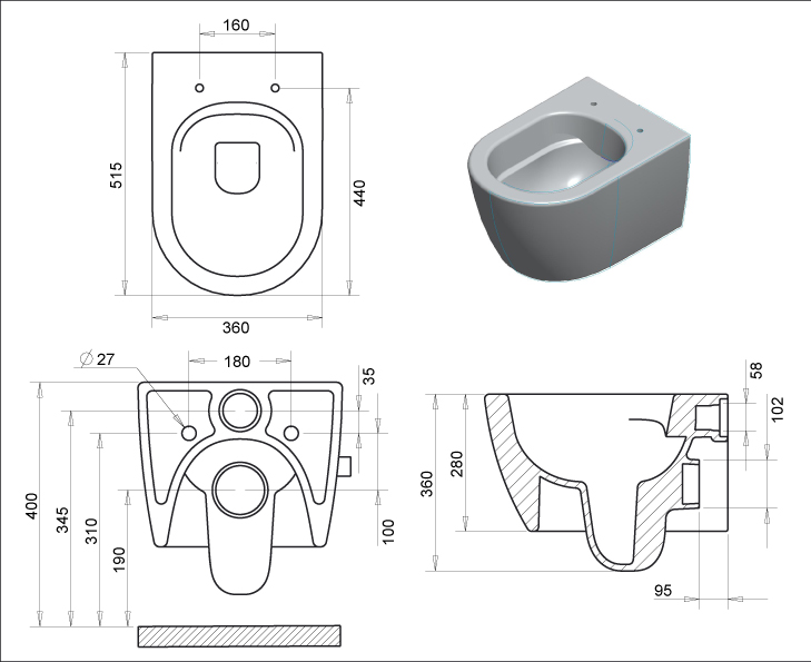 Turavit Rondo RND5512+0411/(0421)/2403 унитаз подвесной безободковый с сиденьем