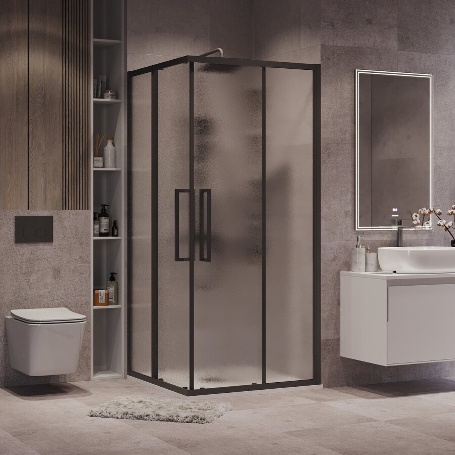 Душевое ограждение Grossman Cosmo 300.K33.02.9090.21.02 (90х90х195) квадрат,раздвижная,черный матовый,стекло шиншилла, 1 место
