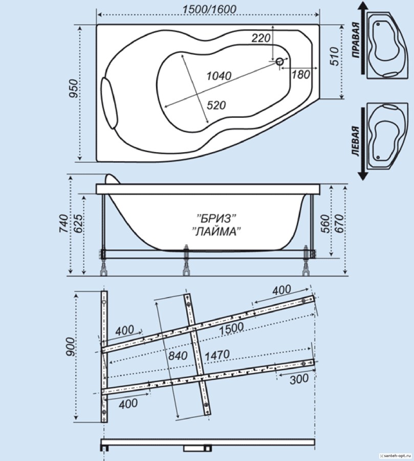 Triton Бриз 150*96 ванна акриловая асимметричная R