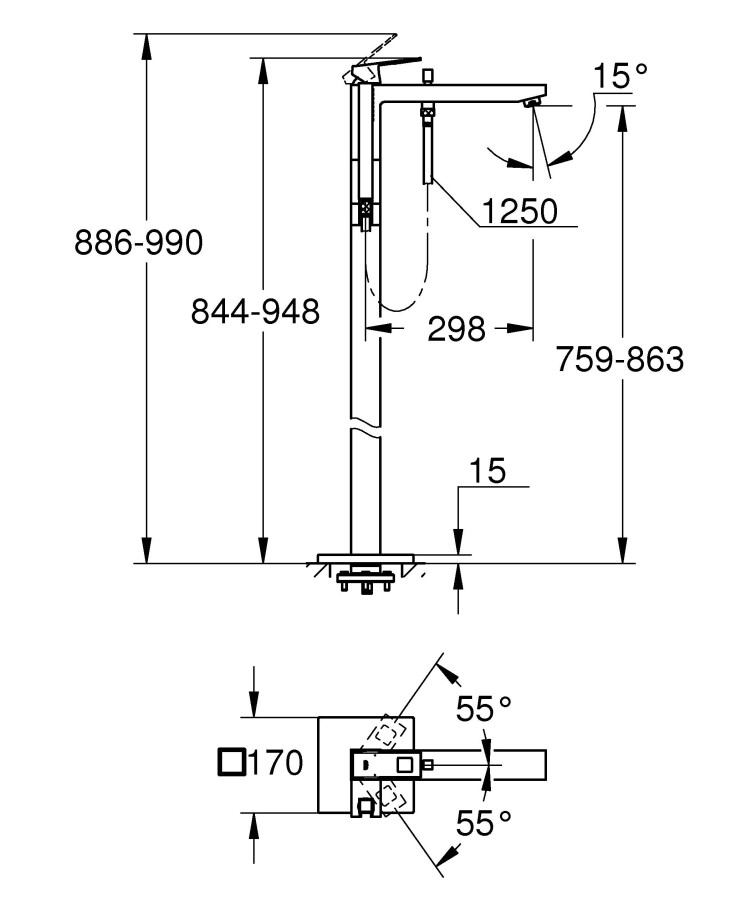 Grohe Eurocube 23672001 смеситель для ванны хром
