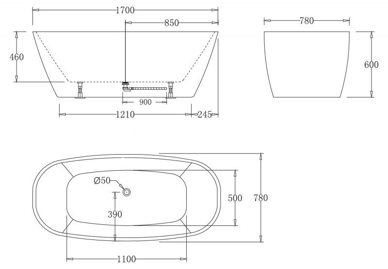 BelBagno ванна отдельностоящая прямоугольная 170х78 BB72-1700-W0